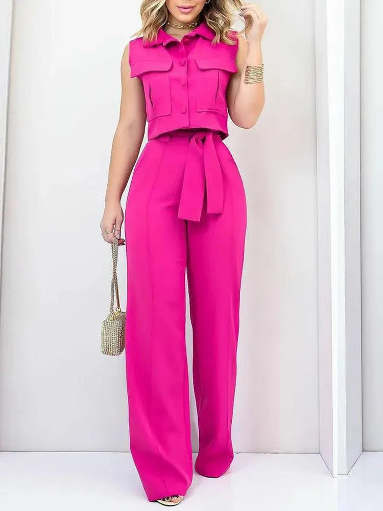 Jumpsuit - Eleganter Stil - Schleifengürtel, weite Beine - perfekt für legere und formelle Anlässe
