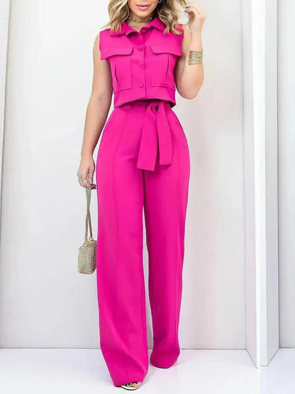 Jumpsuit - Eleganter Stil - Schleifengürtel, weite Beine - perfekt für legere und formelle Anlässe