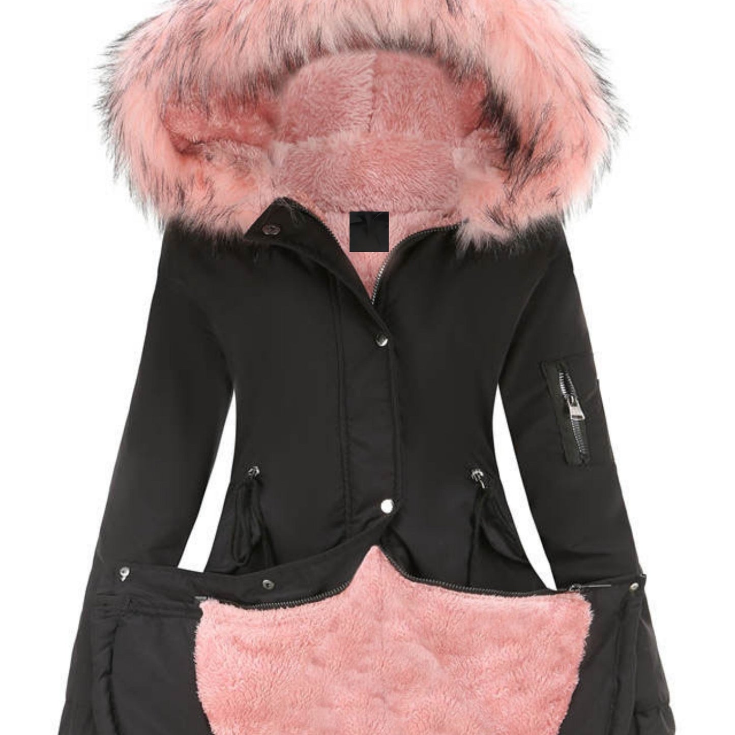Nina | Fuzzy-Kapuzen-Parka-Jacke mit Reißverschluss