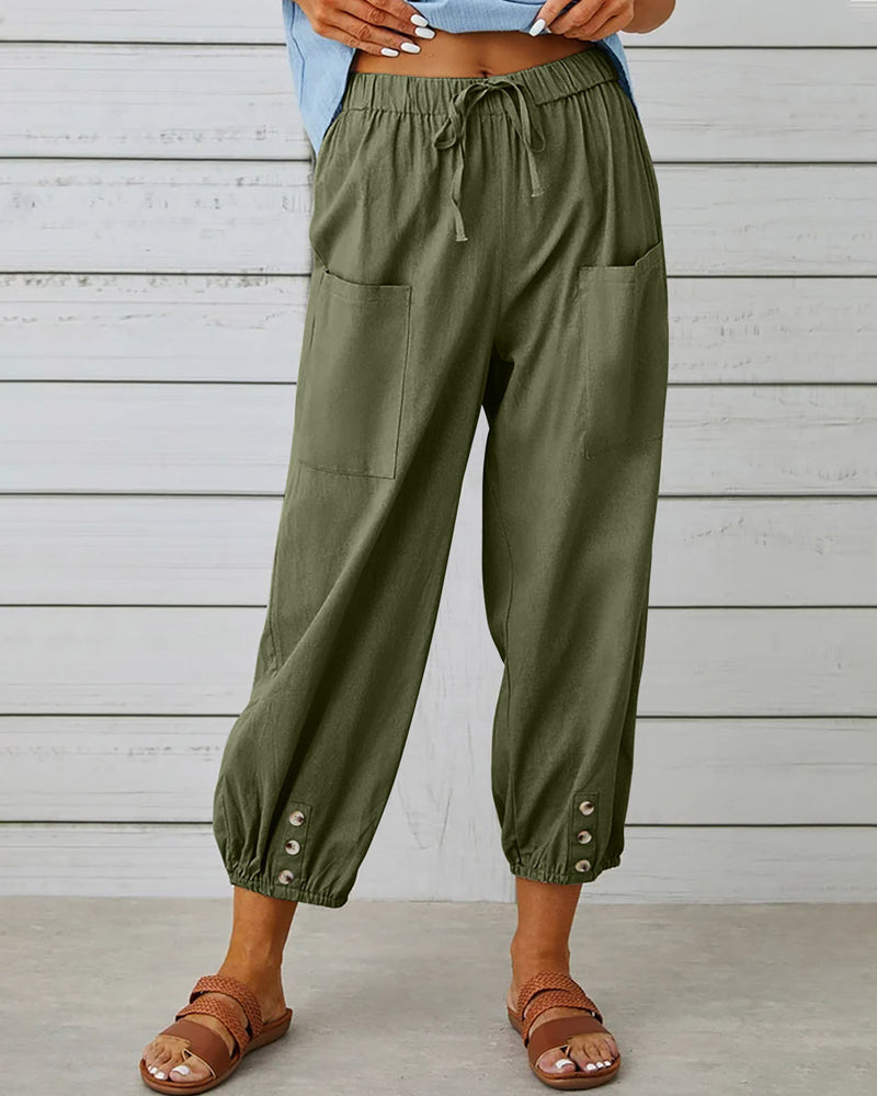Camille - Bequeme Cargohose mit Kordelzug und Knöpfen