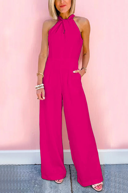 Ärmelloser Overall mit breiter Taille und weiten Beinen (7 Farben)
