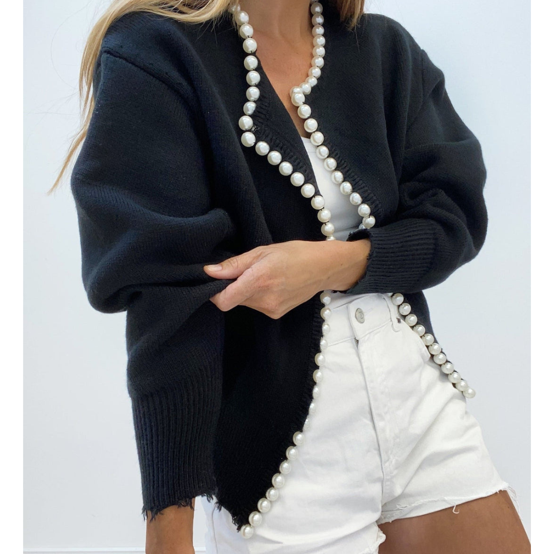 Elegante Damen Strickjacke mit Perlen