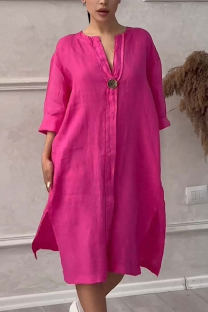 Freizeitkleid aus Baumwolle und Leinen mit Knopfverschluss
