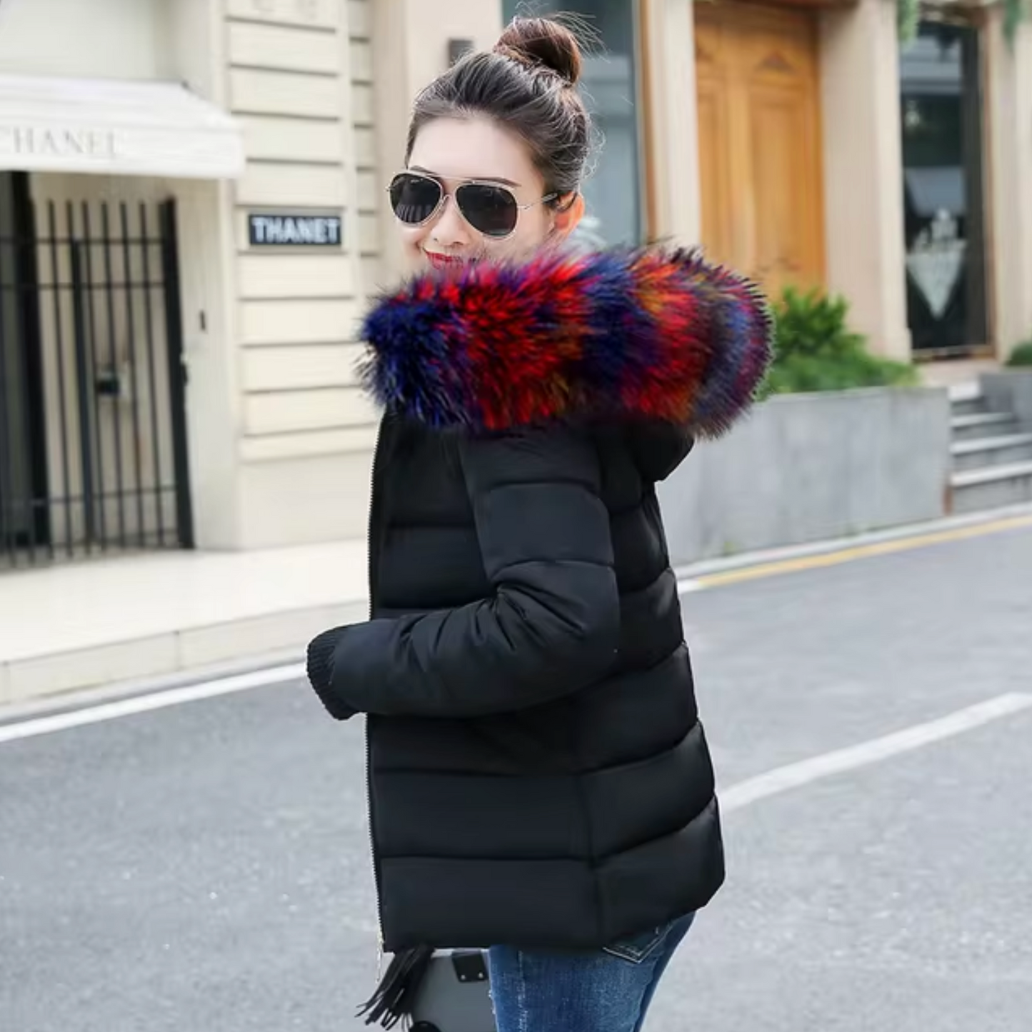 Kapuzenjacke mit Fellfutter