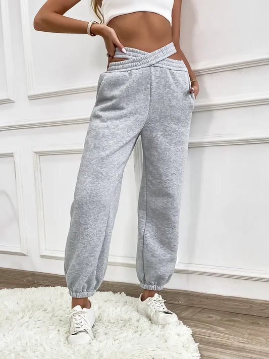 Lena - Grau Elegante Jogginghose aus unifarbenem Strick für Damen