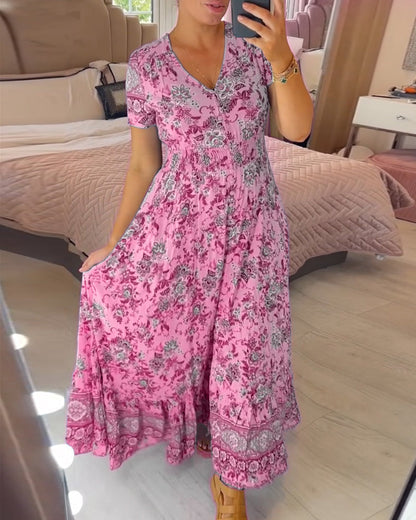 Kleid mit Blumenprint und V-Ausschnitt