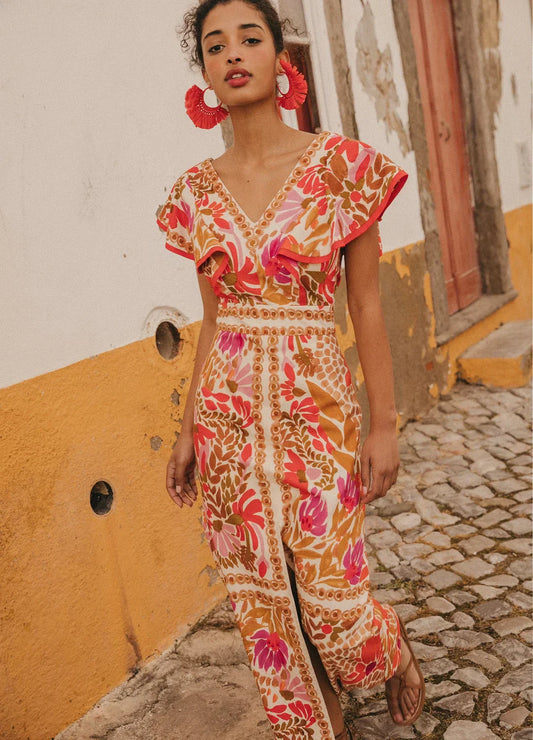 Crystal - Vintage Kleid mit V-Ausschnitt und Blumendruck