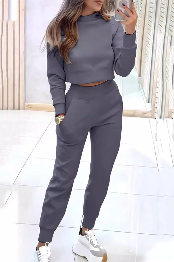Maya - Lässiges Set aus kurzem Oberteil und Hose mit elastischem Bund für Frauen