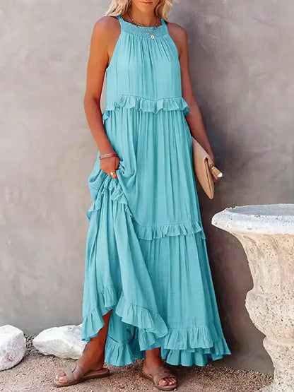 Neckholder-Maxikleid mit Rüschen