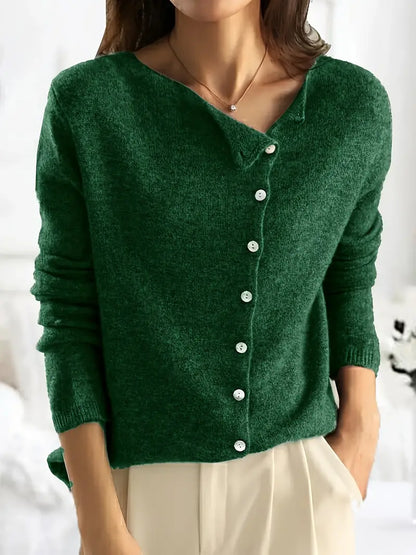 Schlichte asymmetrische Strickjacke mit Knopfverschluss