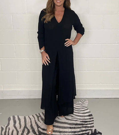 ELISSE | Casual 2-teiliges Set: langes Oberteil, passende Hose