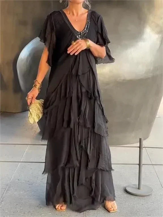 Cortenne - Elegantes Maxikleid mit tiefem Ausschnitt