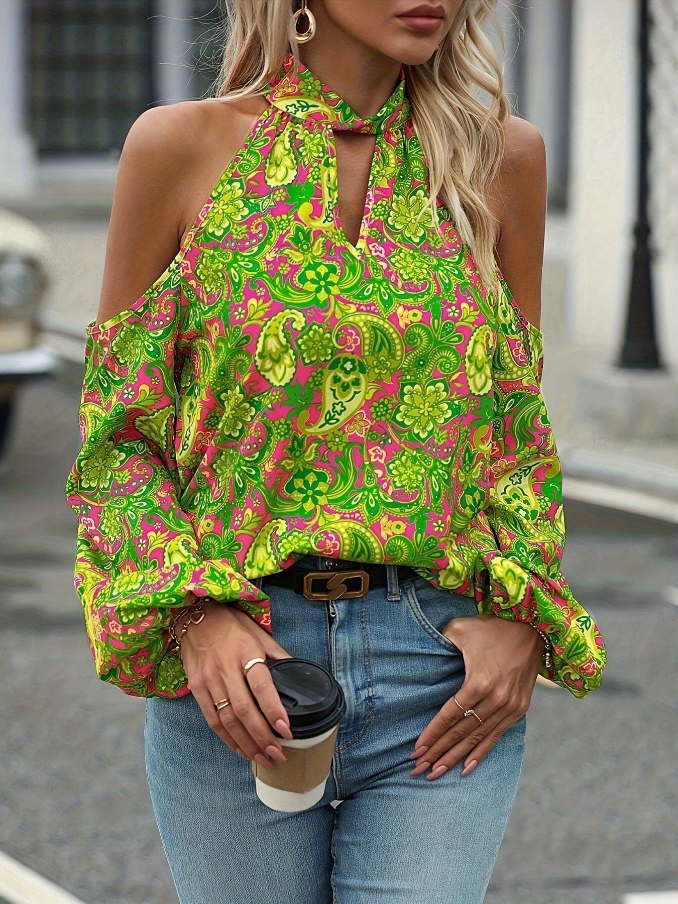 Maricel - Bluse mit Kaschmirdruck und Halfterkragen