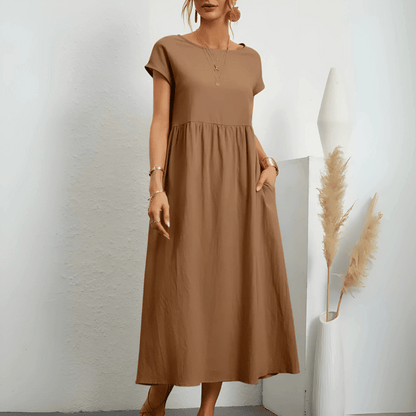 Vintage-Maxikleid für Damen aus Baumwolle und Leinen