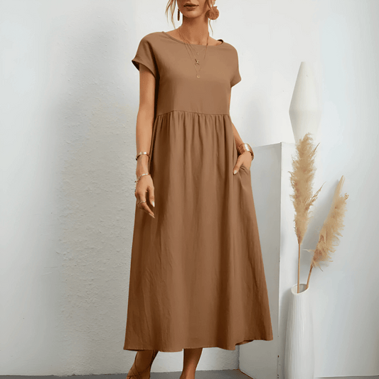 Vintage-Maxikleid für Damen aus Baumwolle und Leinen