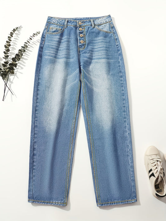 Quinn - Lockere gerade geschnittene Jeans mit Knopf