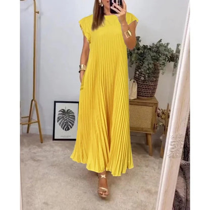 Damen-Einfaches-Faltkleid-einfarbig