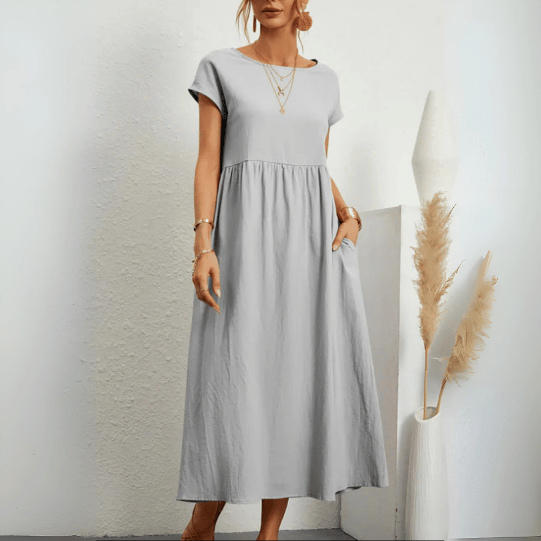 Vintage-Maxikleid für Damen aus Baumwolle und Leinen