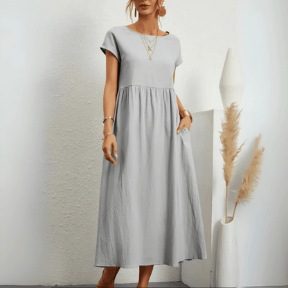 Vintage-Maxikleid für Damen aus Baumwolle und Leinen