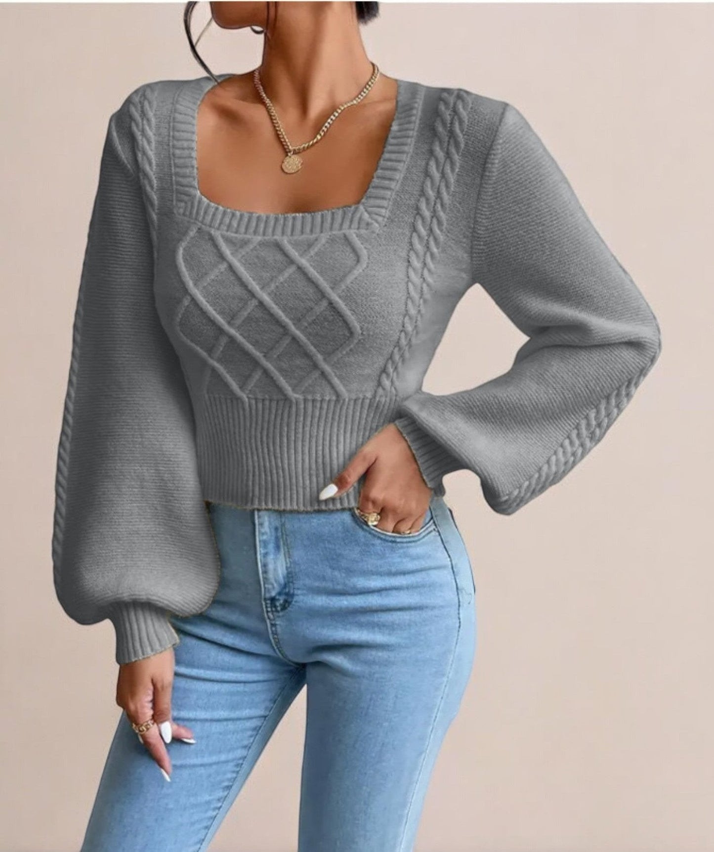 Lily - Strickpullover mit quadratischem Kragen für Frauen