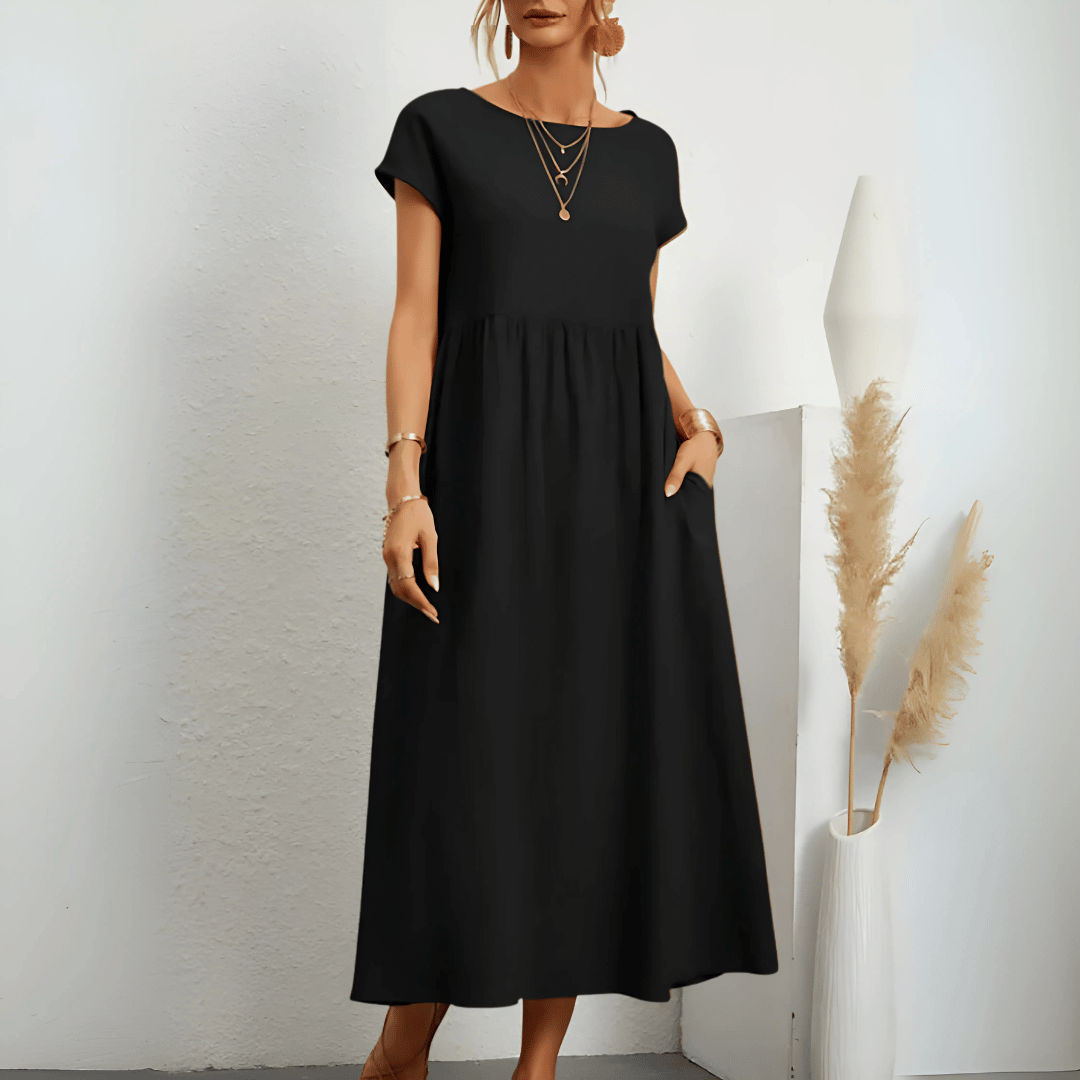 Vintage-Maxikleid für Damen aus Baumwolle und Leinen