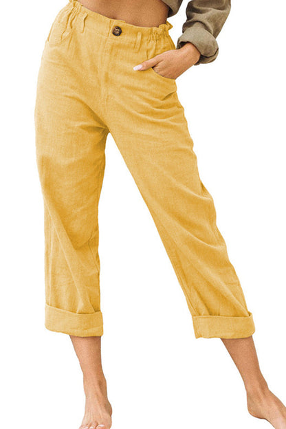 unifarbene Baumwolle und Leinen modische lockere Freizeithose mit hoher Taille