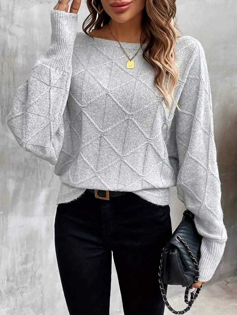 Nora - Grau Strukturierter Strickpullover für Frauen