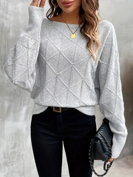 Nora - Grau Strukturierter Strickpullover für Frauen