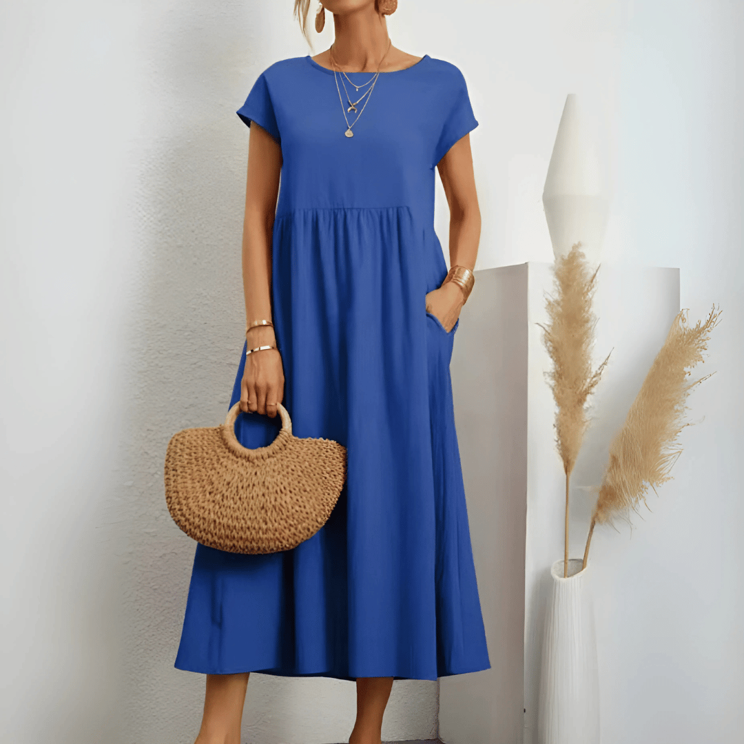 Vintage-Maxikleid für Damen aus Baumwolle und Leinen