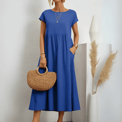 Vintage-Maxikleid für Damen aus Baumwolle und Leinen