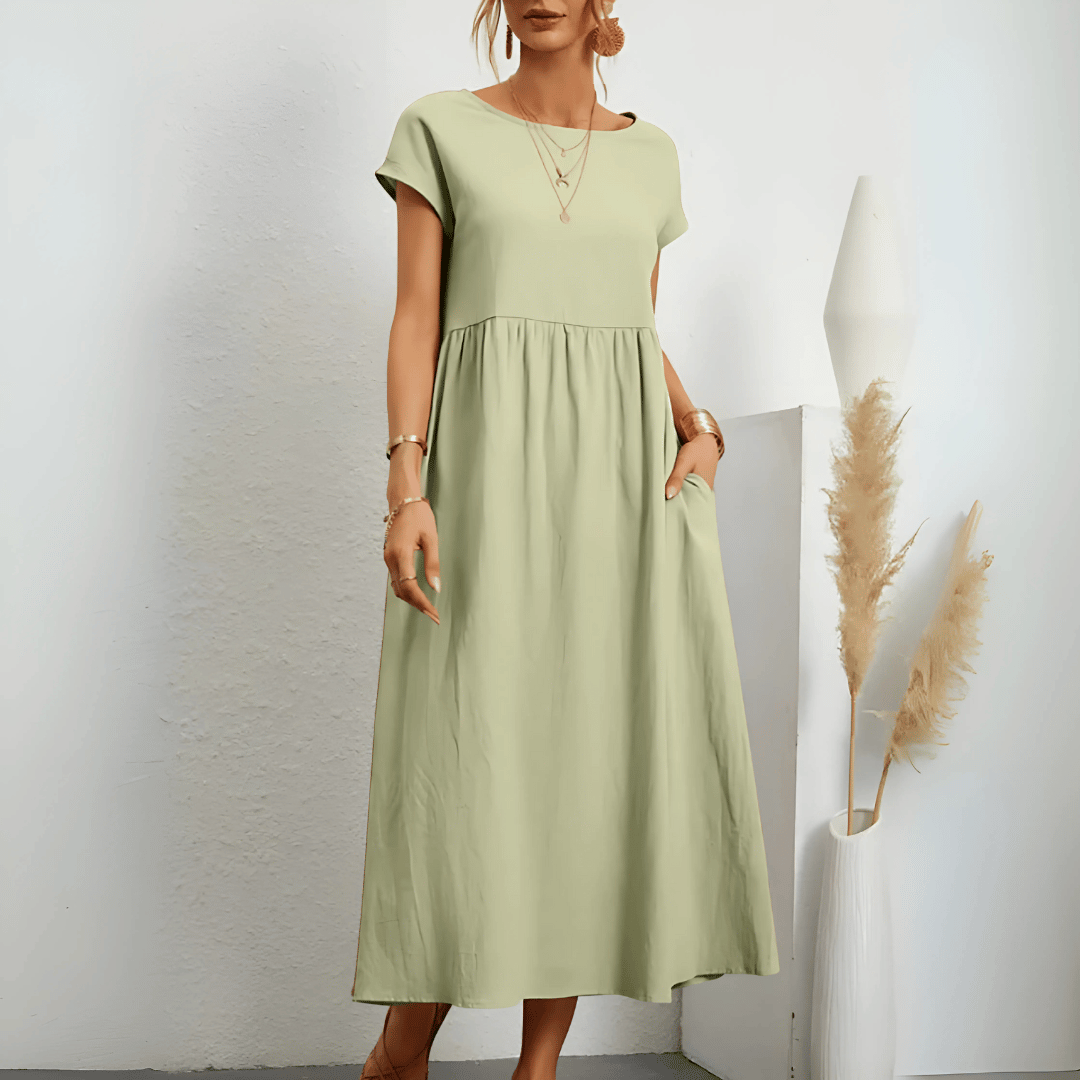 Vintage-Maxikleid für Damen aus Baumwolle und Leinen