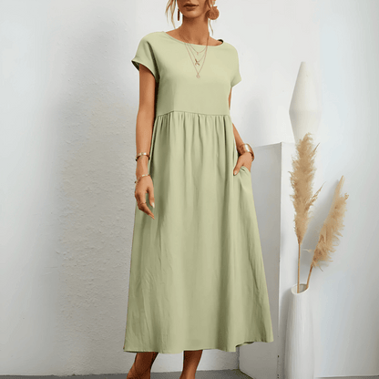 Vintage-Maxikleid für Damen aus Baumwolle und Leinen