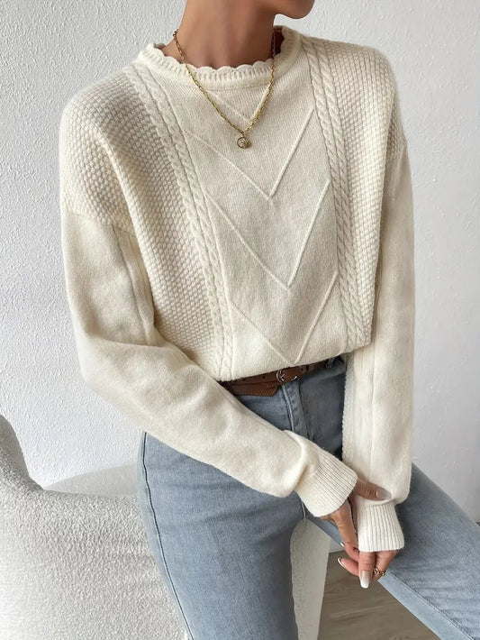 Clara - Beige Zopfstrickpullover für Frauen