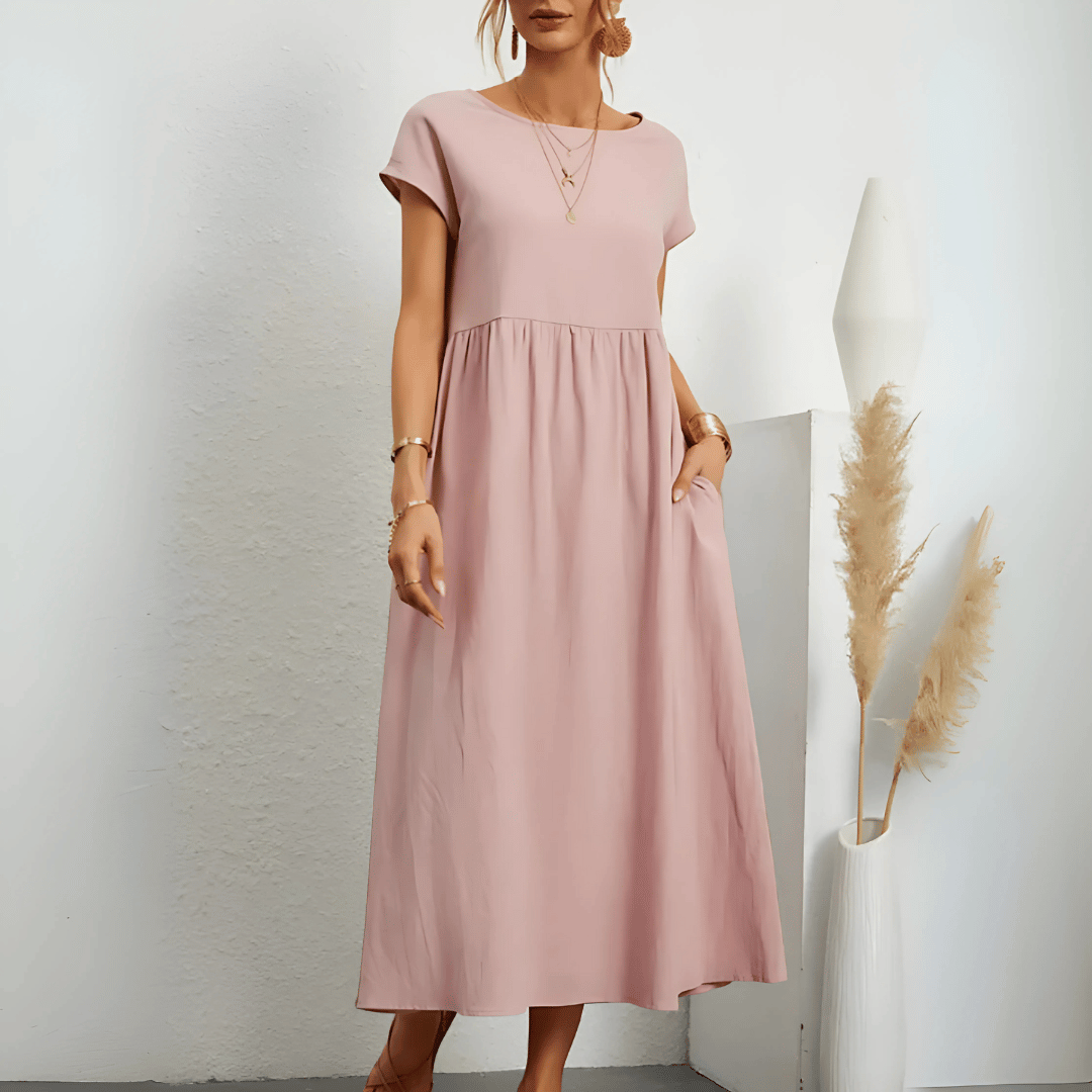 Vintage-Maxikleid für Damen aus Baumwolle und Leinen