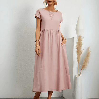 Vintage-Maxikleid für Damen aus Baumwolle und Leinen