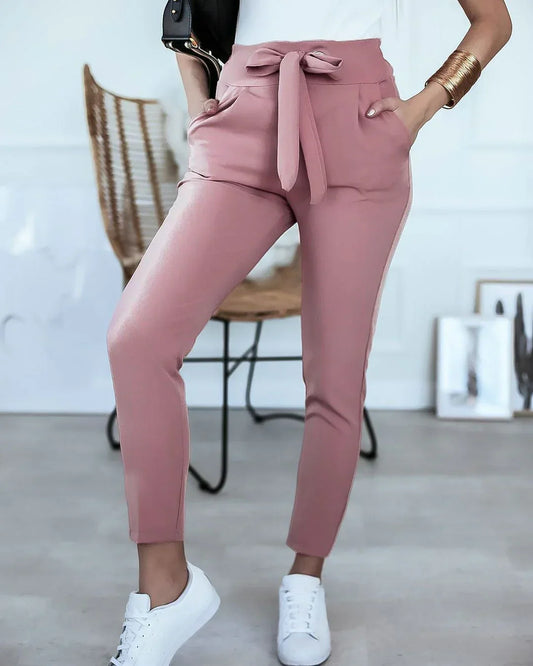 Lisa | Hochtaillierte Hose mit Schleifendetail | Elegant und praktisch | Stretch-Stoff