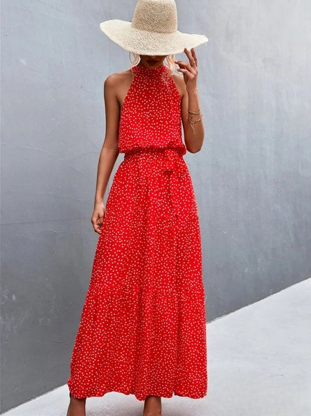 Bestseller-Overallkleid mit Trägern und halbhohem Ausschnitt mit wellenförmigem Punktprint