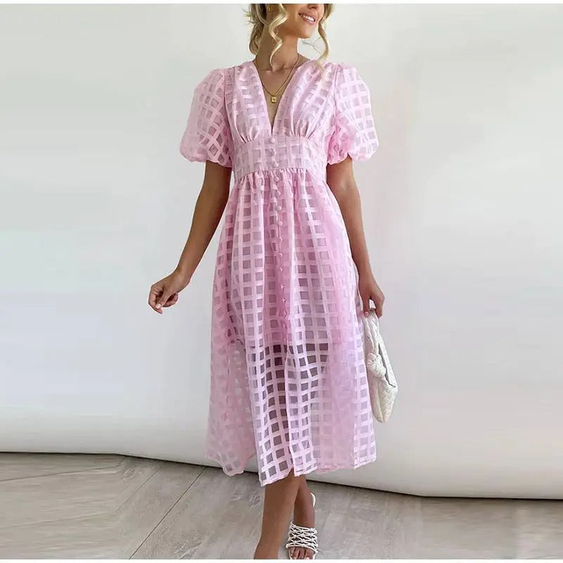 Elegantes Sommer-Midikleid mit kurzen Puffärmeln