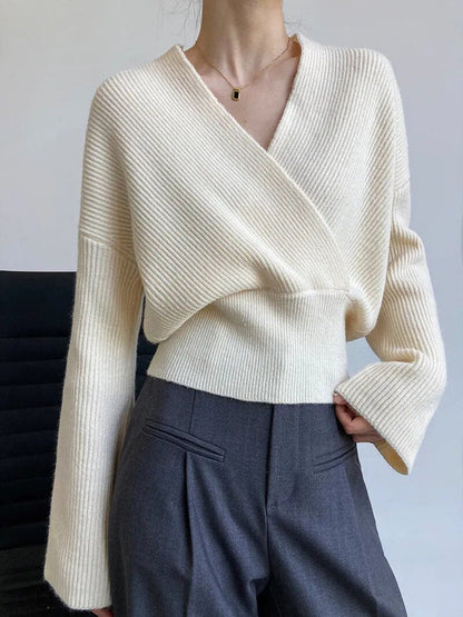 Sophie - Klassischer Wickelpullover mit gewagtem Ausschnitt für Damen