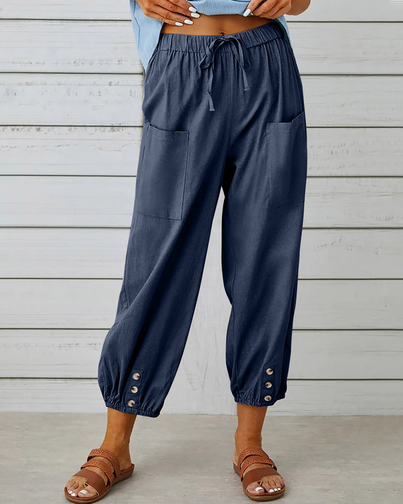 Camille - Bequeme Cargohose mit Kordelzug und Knöpfen