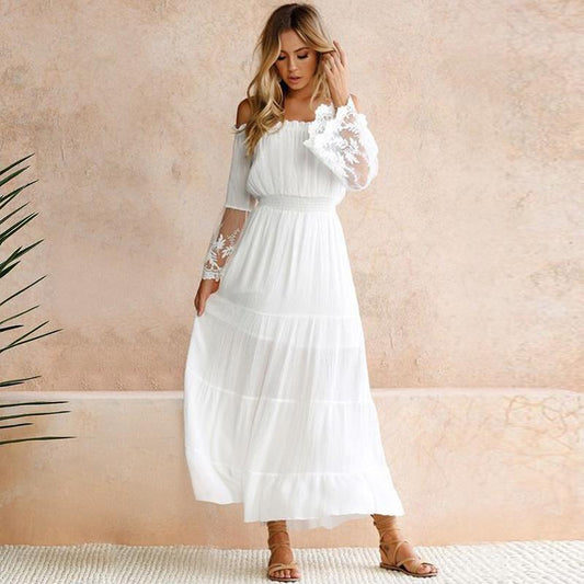 Tüll-Off-Shoulder-Ferienkleid mit Fransen