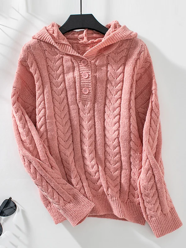Elegante Strickjacke mit Knöpfen und übergroßer Kapuze für ein stilvolles und bequemes Aussehen bei kaltem Wetter