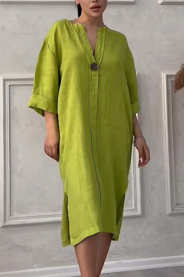 Freizeitkleid aus Baumwolle und Leinen mit Knopfverschluss