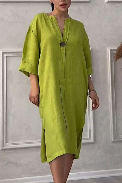 Freizeitkleid aus Baumwolle und Leinen mit Knopfverschluss
