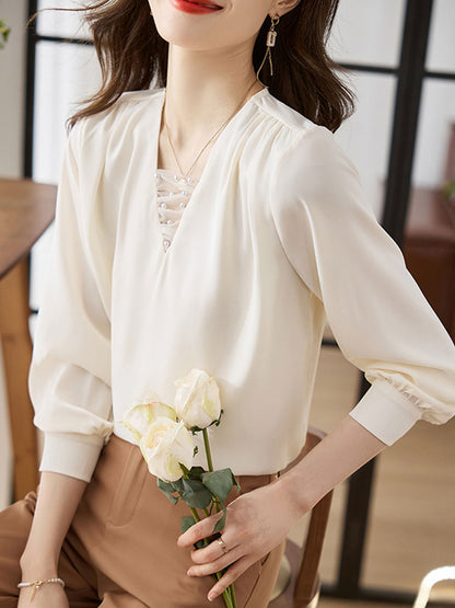 Faiza Bluse | Langärmelige Chiffonbluse mit V-Ausschnitt