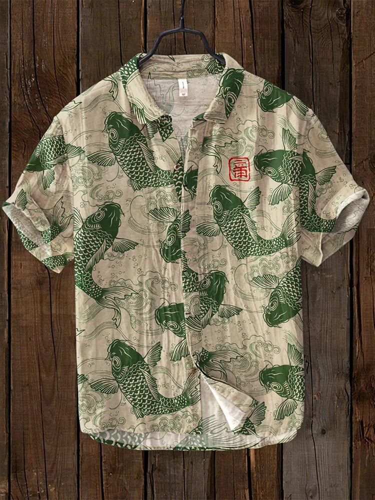 Ludo | Vintage Leinenhemd mit Fischmotiv