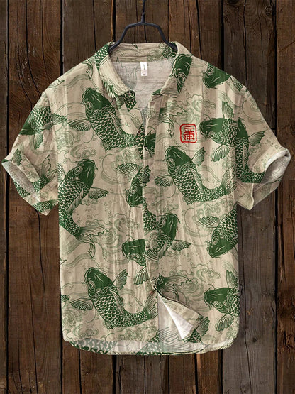 Ludo | Vintage Leinenhemd mit Fischmotiv