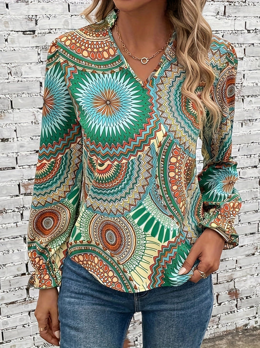 Iowana - Vintage-Bluse mit gezacktem Kragen und Mandala-Druck