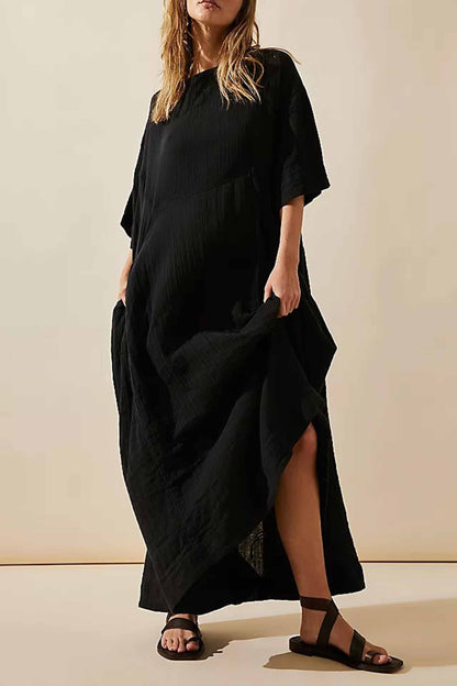Melinda - Locker sitzendes, trendiges Kleid mit kurzen Ärmeln in Knitteroptik für große Größen