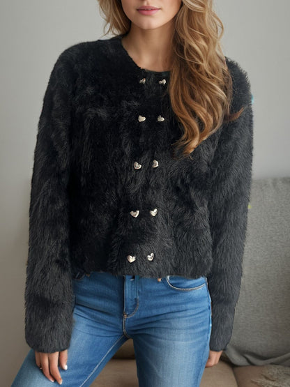 Clara - Strickjacke mit Rundhalsausschnitt und herzförmigen Knöpfen für Damen